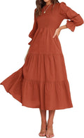 Women Casual Long Sleeve Crew Neck Boho Maxi Dress - Flowy Tiered Fit