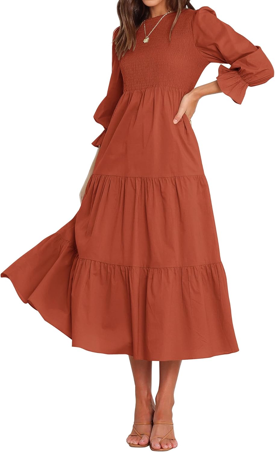 BTFBM Women Casual Long Sleeve Crew Neck Fall Maxi Dress