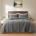 Grey Queen Size Quilt Bedding Set 90x91 in - Lightweight All-Season
