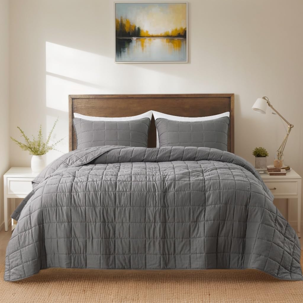 ROARINGWILD Grey Queen Size Quilt Bedding Set for All Seasons