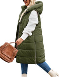 Plus Size Long Puffer Vest Women Long Quilted Hooded Vest 2025
