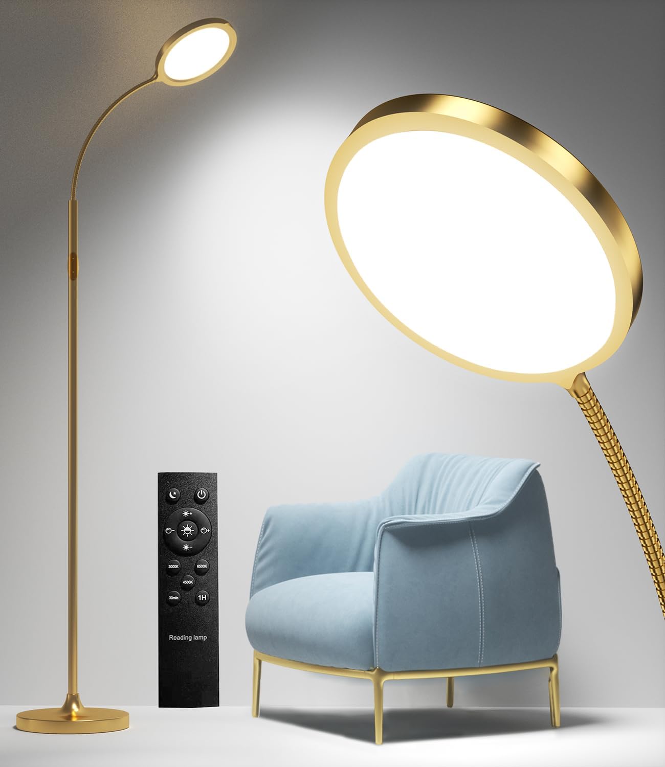 Gold Floor Lamp with Remote Control for Bright Living Room Lighting