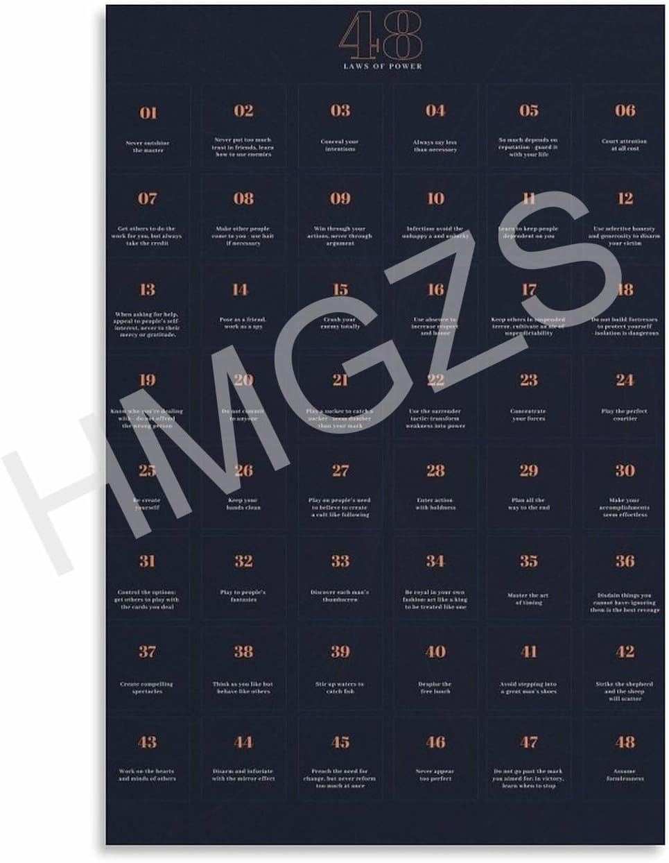 48 Laws of Power Motivational Canvas Art