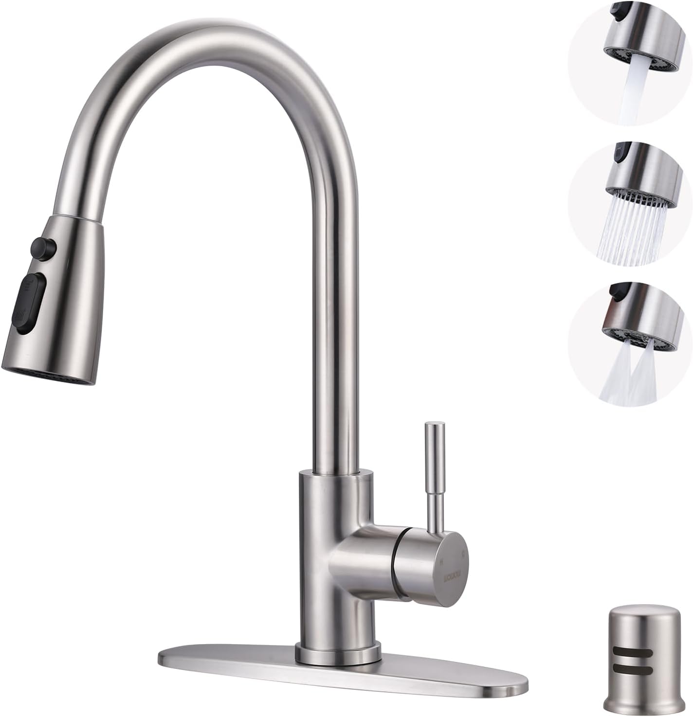 WOWOW Kitchen Faucet with Air Gap: Modern Brushed Nickel Finish