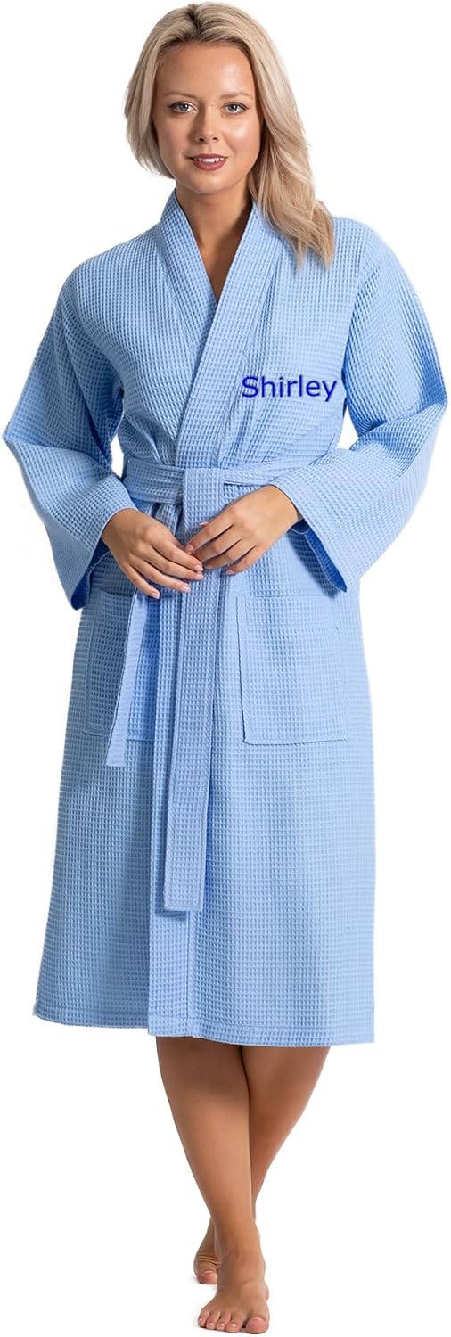 Turkish Linen Waffle Knit Lightweight Kimono Robes for Women