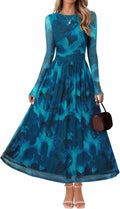 Women's Long Sleeve Fall Floral Maxi Dress - Flowy Mesh