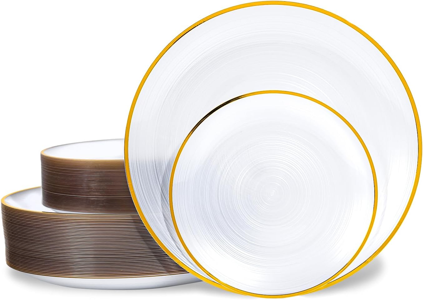 Elegant Pearl White Plastic Plates with Gold Rim for Parties