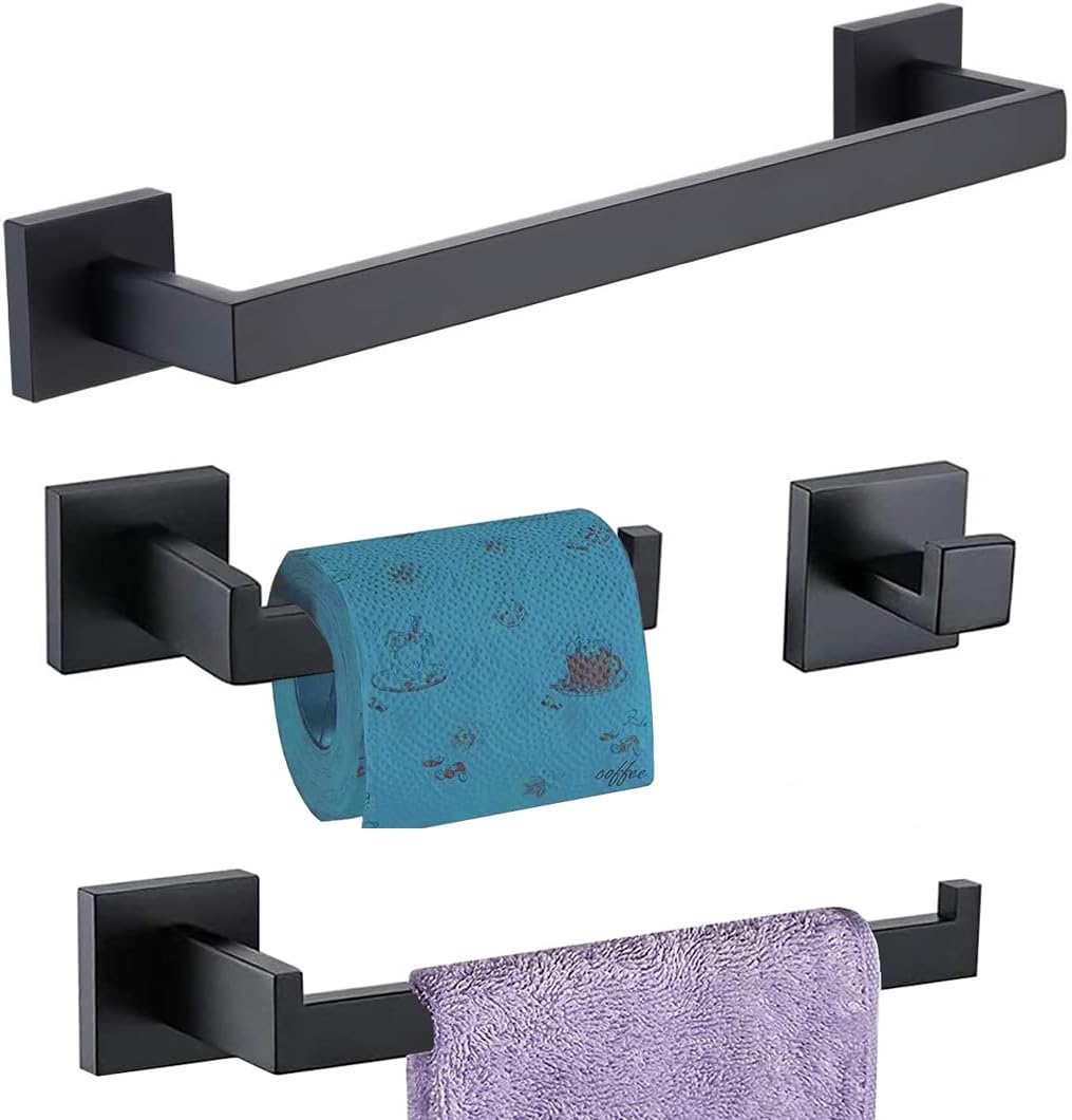4-Pieces Bathroom Hardware Set in Matte Black for Modern Spaces