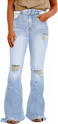 Flamingals Flare Bell Bottom Jeans for Women High Waist Raw Hem