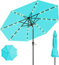 9FT Solar Patio Umbrella Aqua Blue with 32 LED Lights - Tilt & Crank
