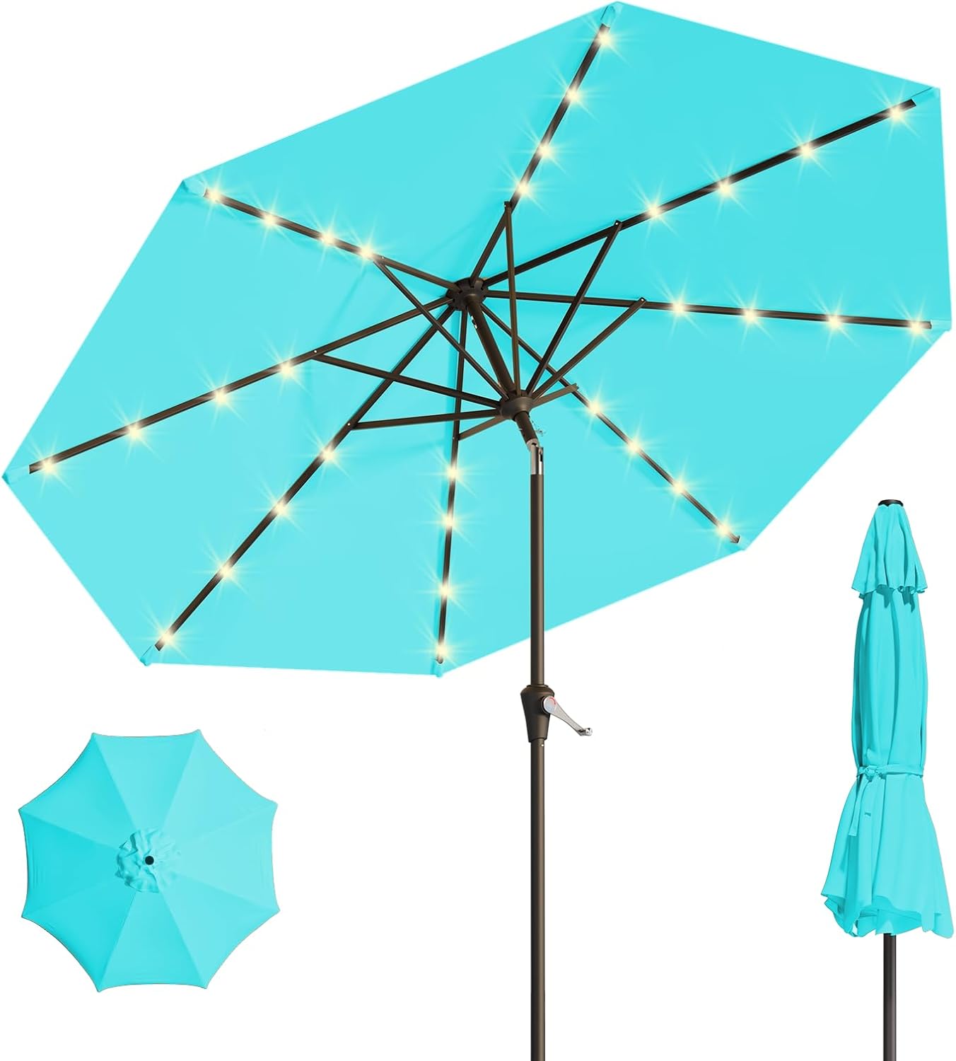 9FT Solar Umbrella with 32 LED Lights for Outdoor Spaces