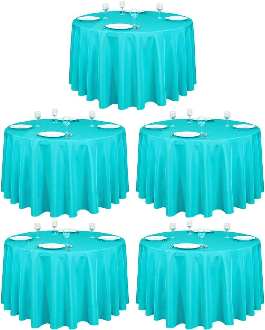 108 Inch Round Tablecloths for Weddings - Turquoise 5 Pack