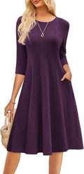 GRACE KARIN Womens A-Line Midi Dress Crew Neck 3/4 Sleeve - Casual
