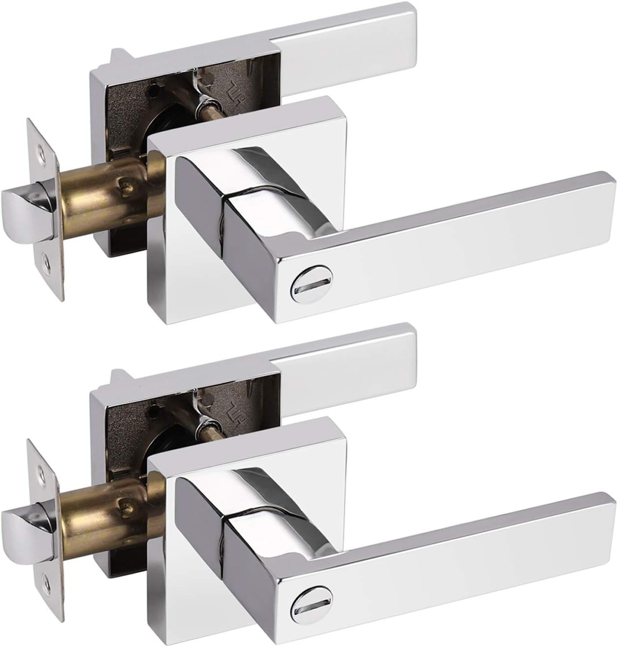 Gobrico 2 Pack Polished Chrome Privacy Square Door Levers