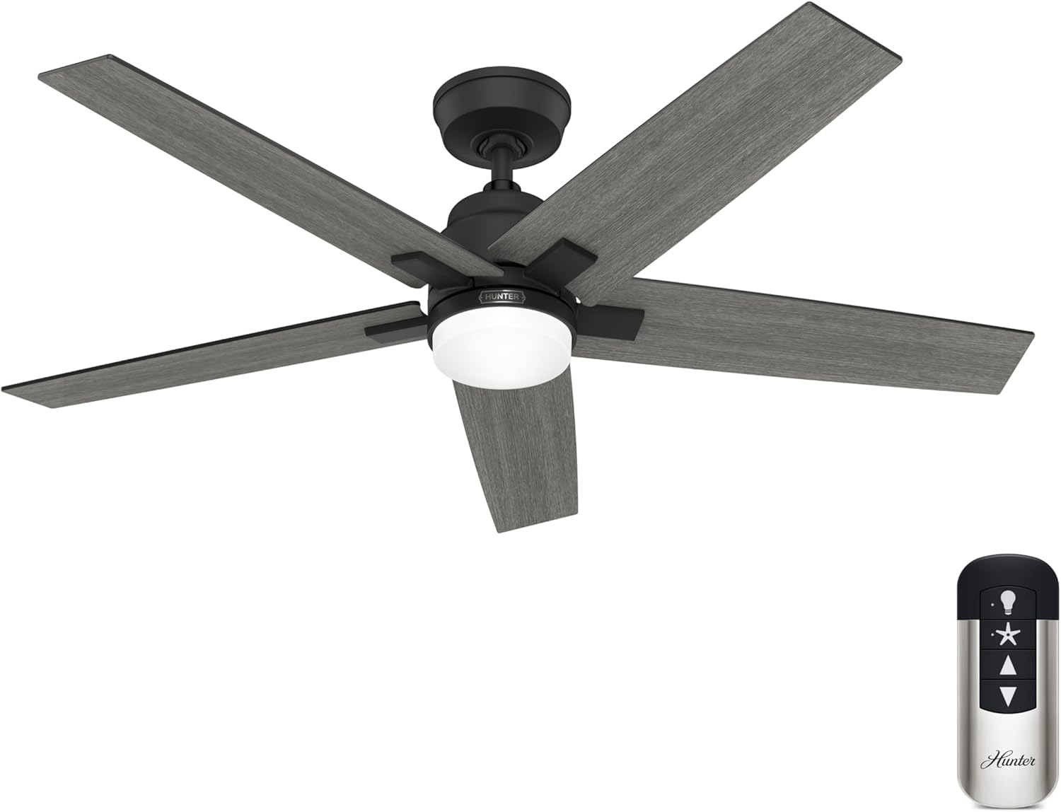 52 Inch Matte Black Indoor Ceiling Fan with LED Light and Remote