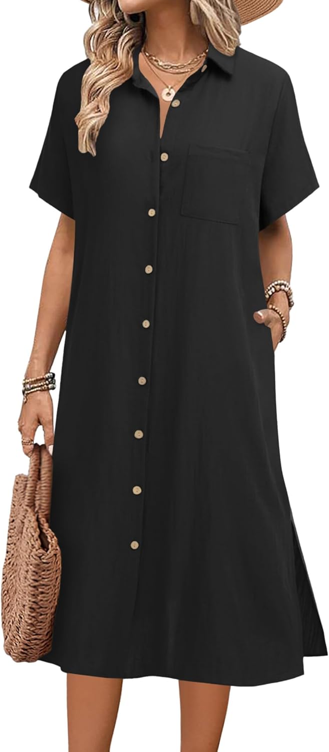 HOTOUCH Womens Summer Dress Casual Midi Shirt Button Down Style