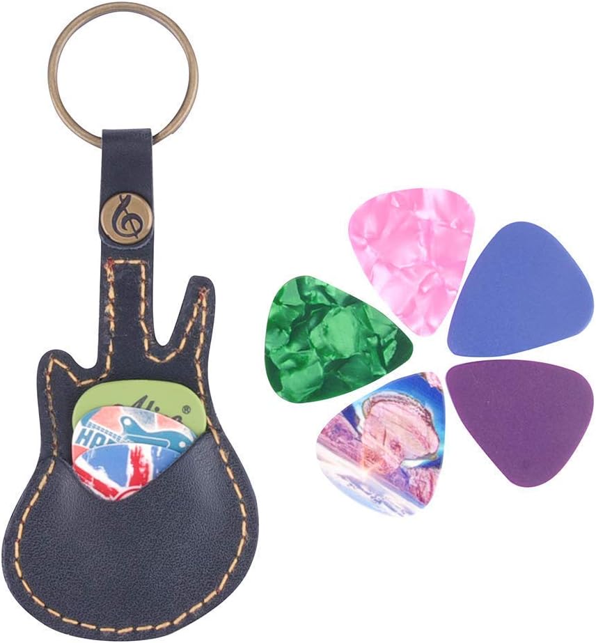 Premium Leather Guitar Pick Case - 5 Picks Included!