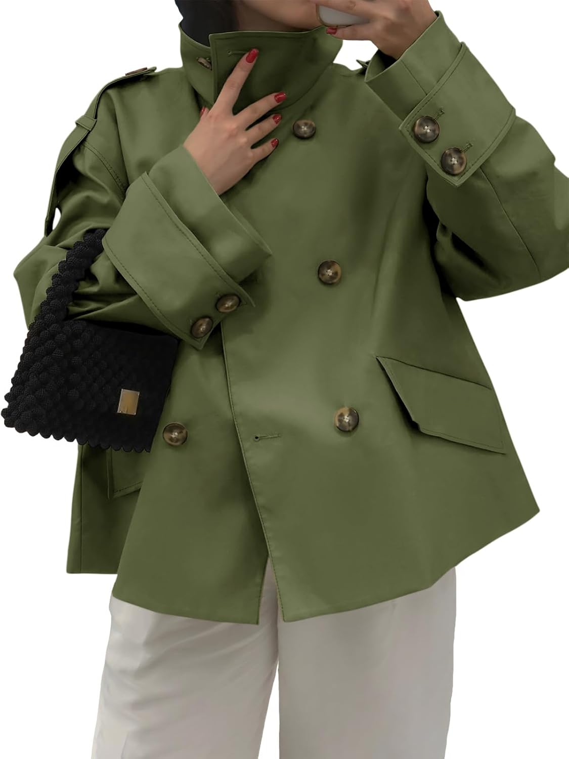 Oversized Double Breasted Short Trench Coat for Women