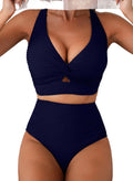 Herseas Women's Textured Bikini Sets Twist Front Top Swimsuits High