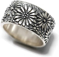 925 Sterling Silver Floral Pattern Band - Handmade Floral Ring