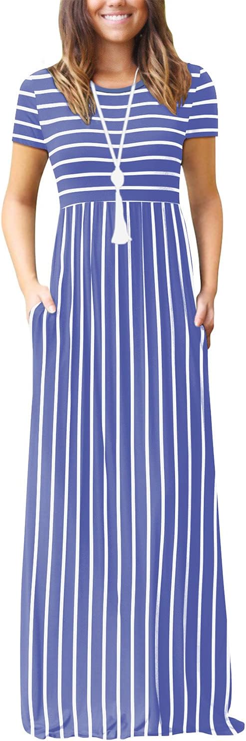 EUOVMY Women's Short Sleeve Maxi Dress with Pockets for Summer