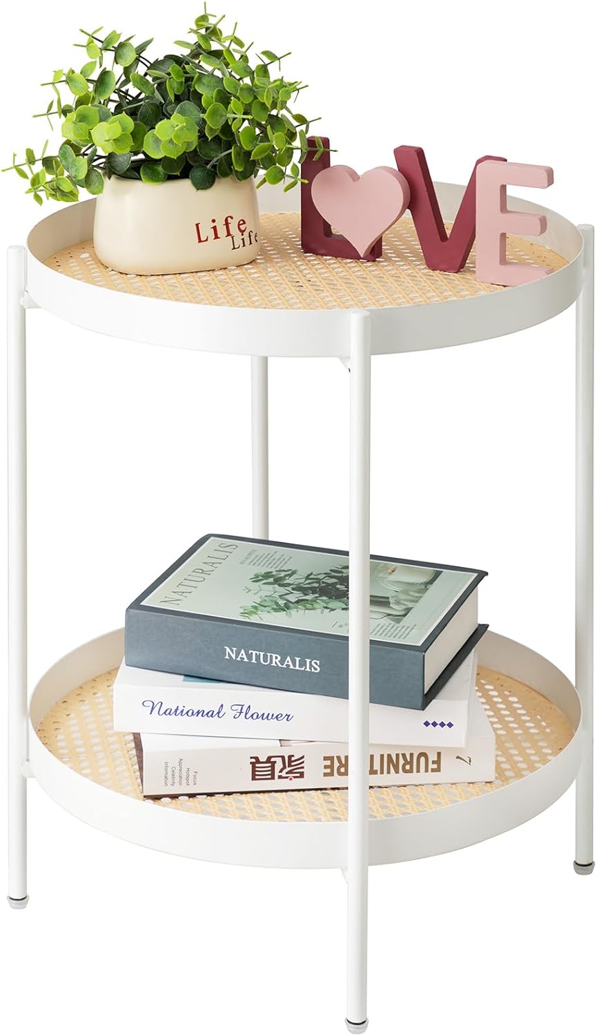 danpinera All Metal Side Table with Imitation Rattan Pattern
