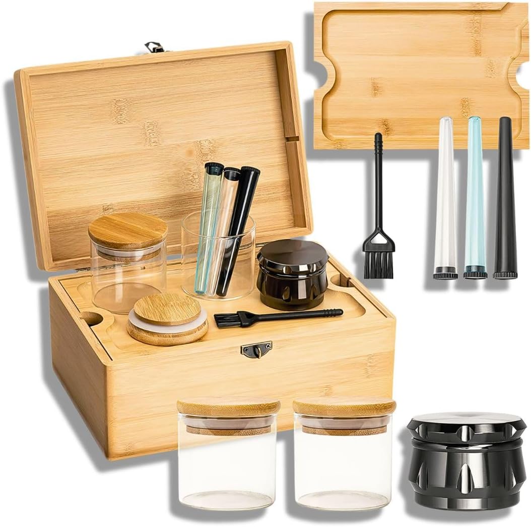Large Bamboo Stash Box with Lock for Organized Storage Needs