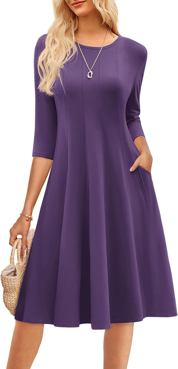 Trendy A-Line Midi Dress with Pockets for Casual Style