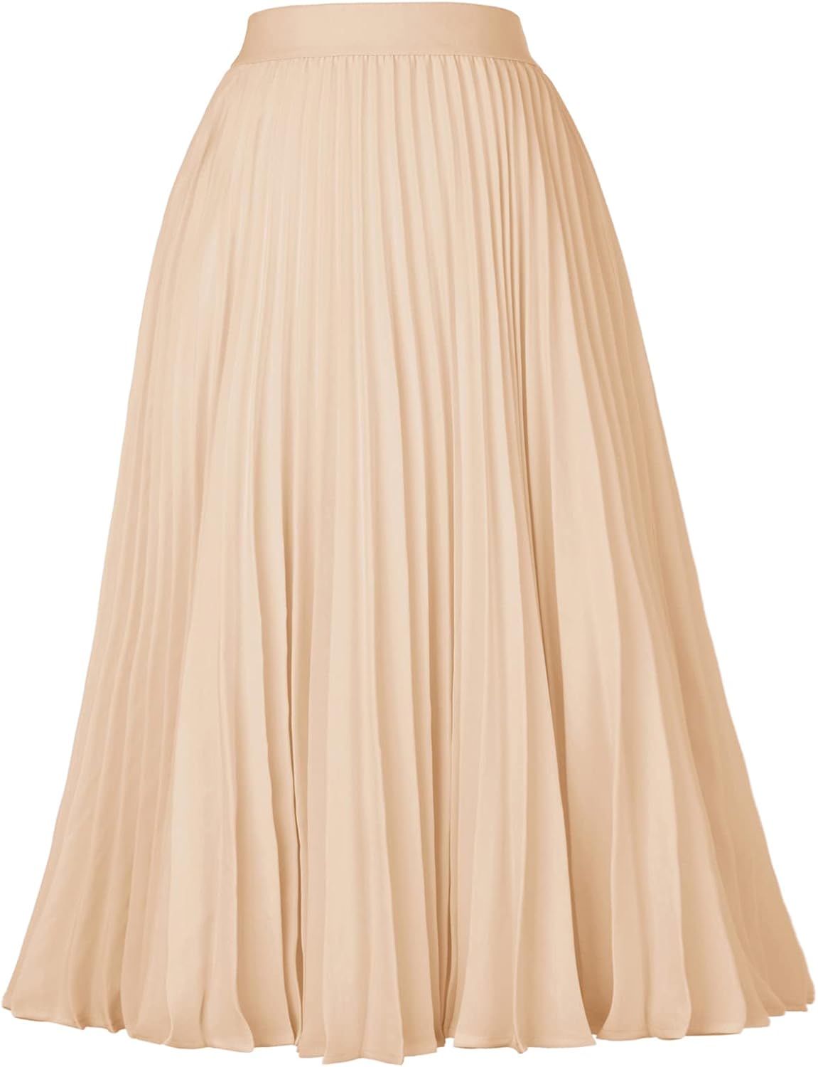 High Elastic Waist Pleated Chiffon Midi Swing Skirt for Women