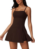 Womens Square Neck Tennis Dress with Shorts - Flattering Active Fit