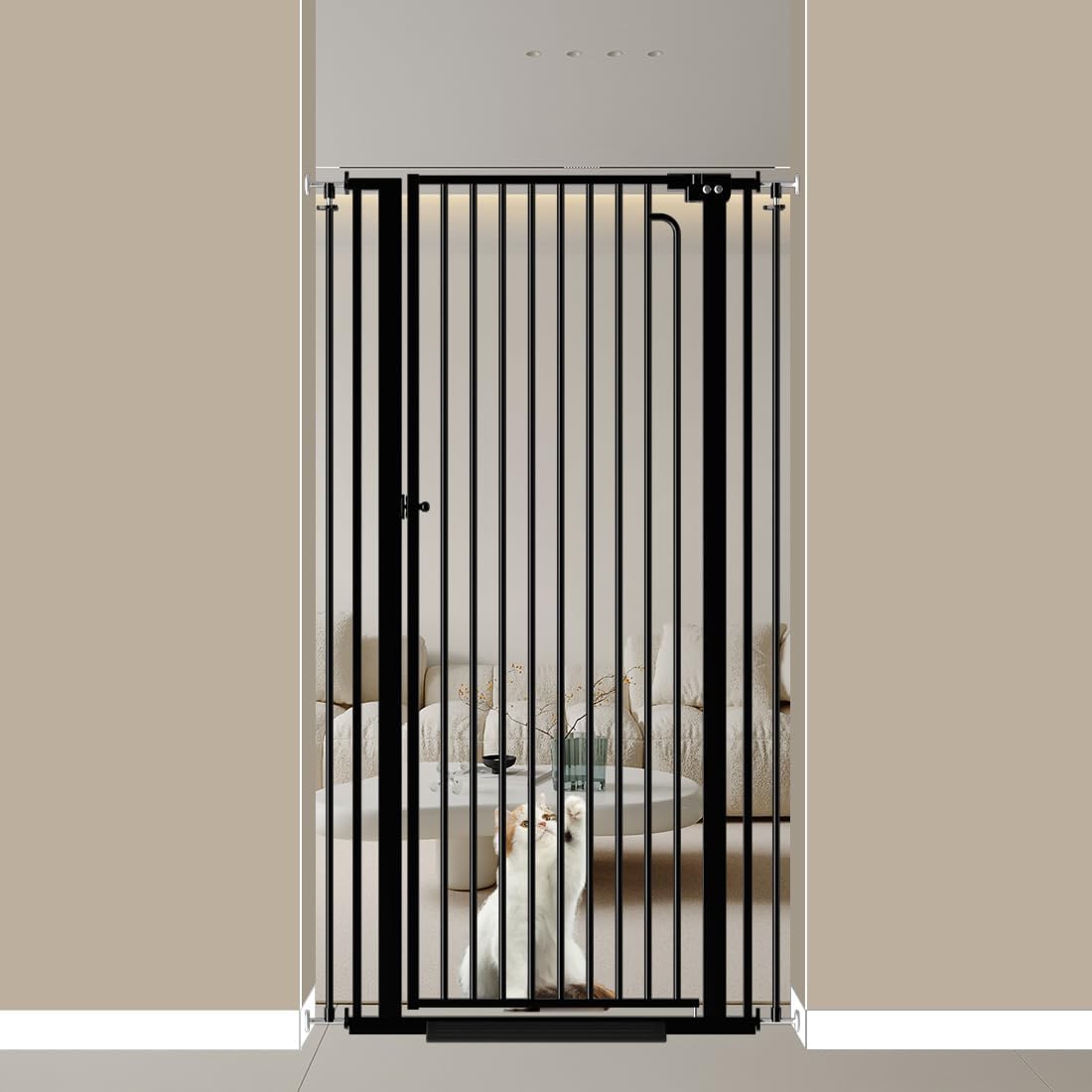Mornyray 57in Extra Tall Cat Gate for Pets with Cat Door