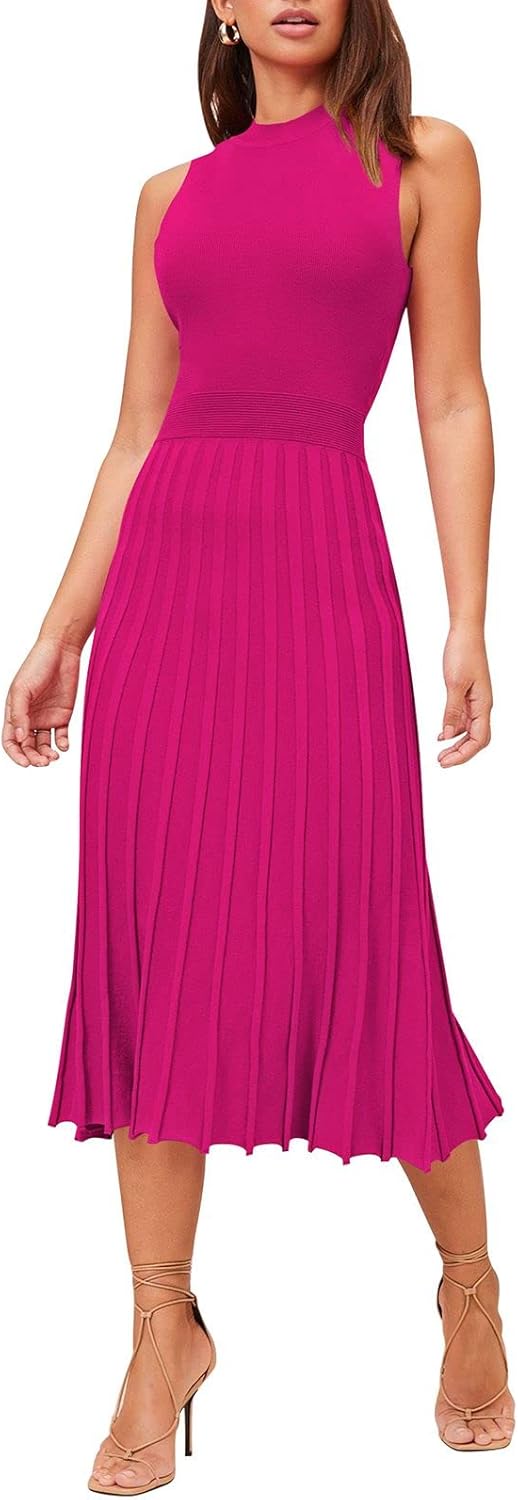 Elegant Pink Queen Women's Crew Neck Sleeveless Midi Dress