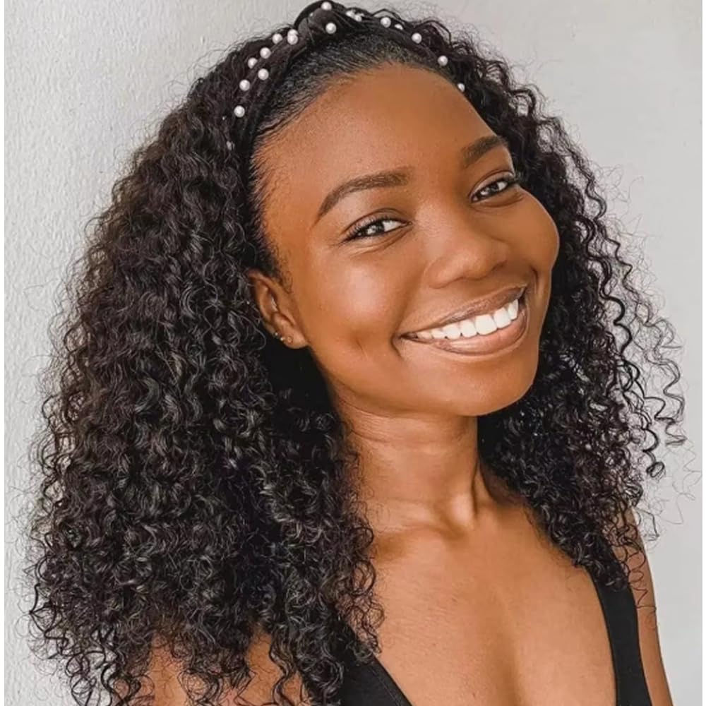 Deep Wave Headband Wig Human Hair 18Inch Glueless Non Lace Front