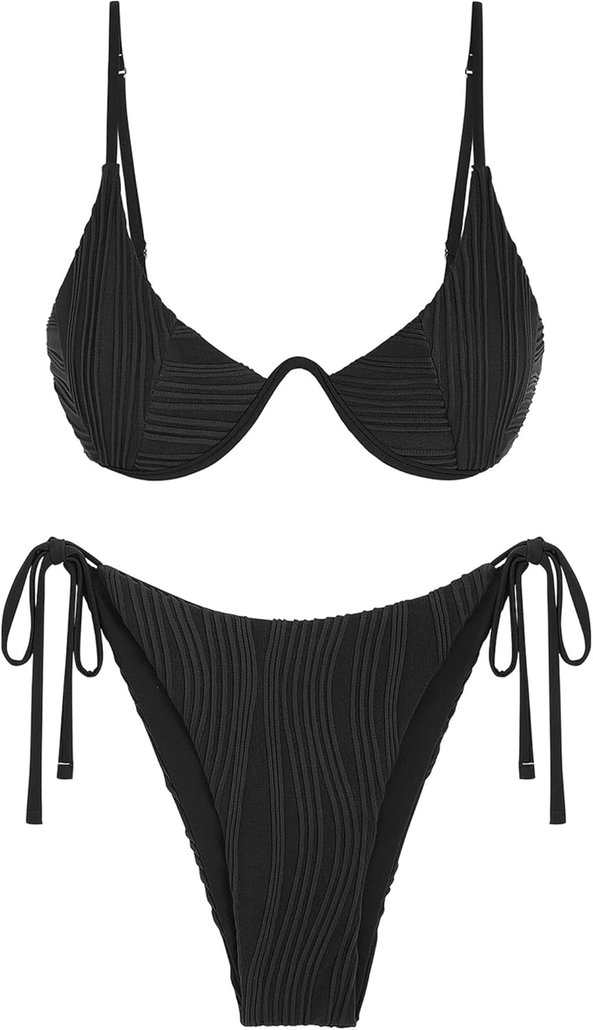 ZAFUL Women's Ribbed Two Piece Swimsuits for Beach Fun