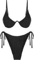 Ribbed Two Piece Bikini Set - Underwire Adjustable Back Clasp ZAFUL