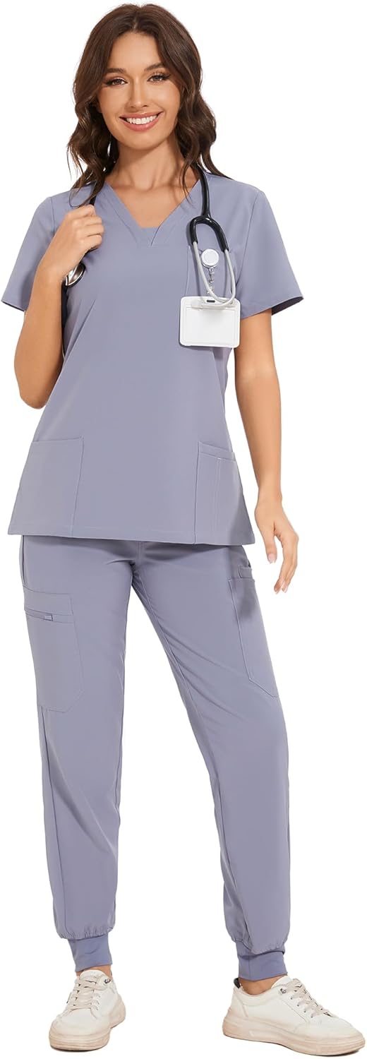 COZYFIT Scrubs for Women - V-Neck Top & Cargo Pants Set