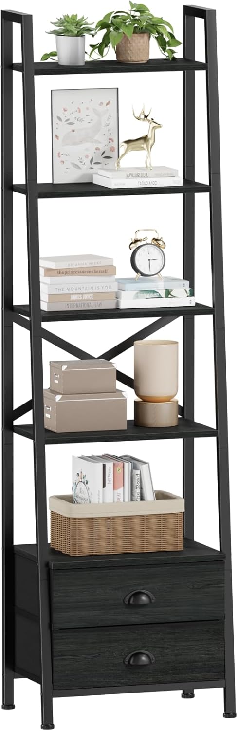 Furologee 5-Tier Ladder Shelf with Drawers for Home Storage