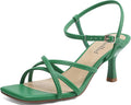 Women's Kitten Heel Square Toe Strappy Ankle Sandals - Dressy Comfort