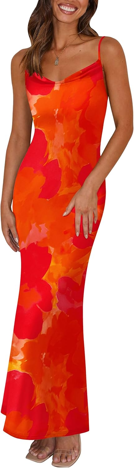 Floral Spaghetti Strap Maxi Dress for Women by PRETTYGARDEN