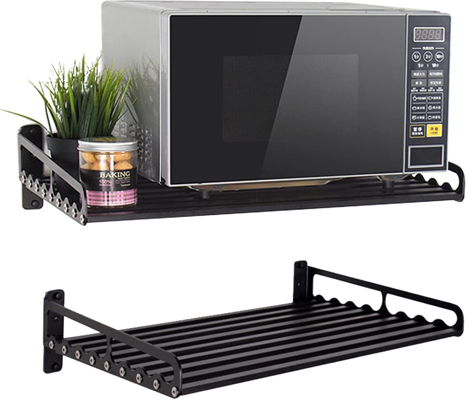 Goyappin Microwave Oven Rack: Space-Saving Wall Mount, 80 lbs Capacity