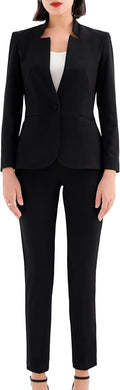 Marycrafts Women's Stand Up Collar Blazer Pant Suit 2-Piece Set