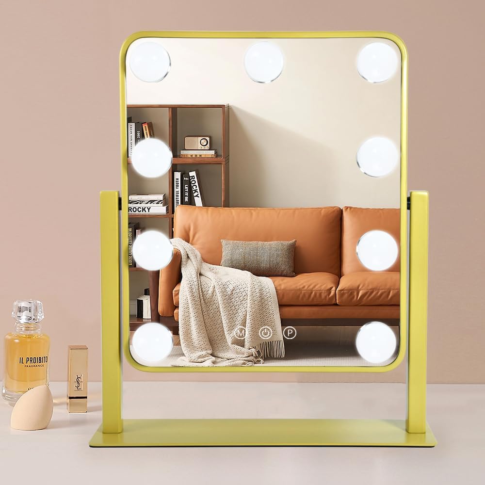 Gold Light Up Vanity Mirror with Adjustable Brightness Modes