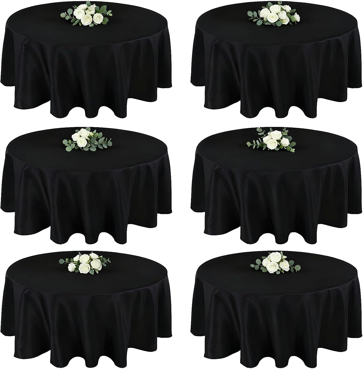 MRJ 6 Pack Round Table Cloth 70 Inch Black Polyester Cover