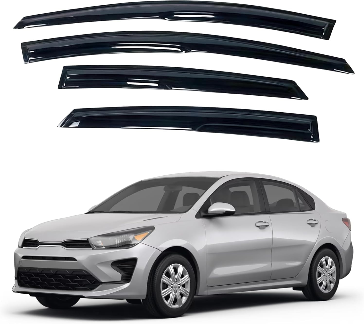 Black Outside Mount Window Rain Guards for 2018-2023 Kia Rio