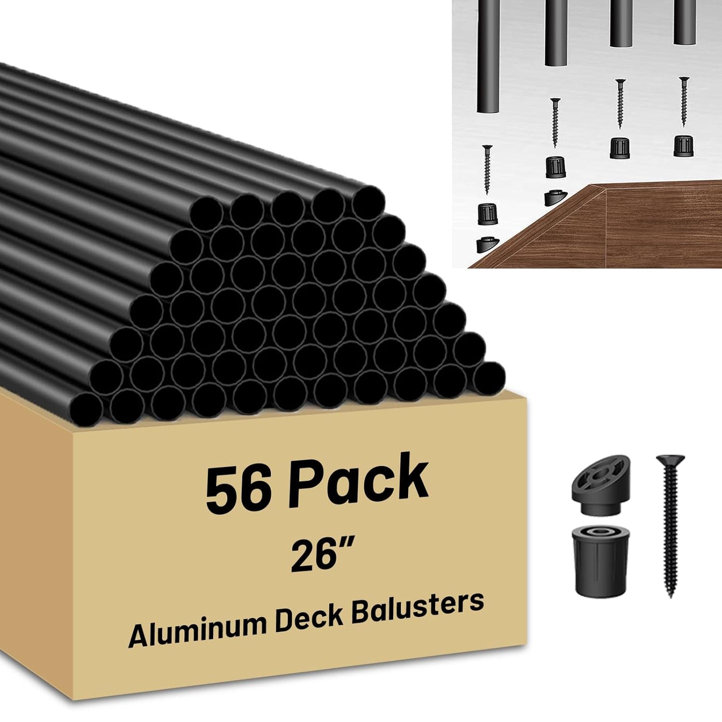 56 Pack 26 inch Aluminum Balusters for Deck Railing Upgrade