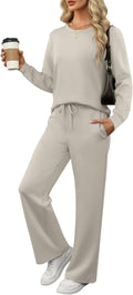Womens 2 Piece Lounge Set Wide Leg Tracksuit - Cozy Travel Outfit
