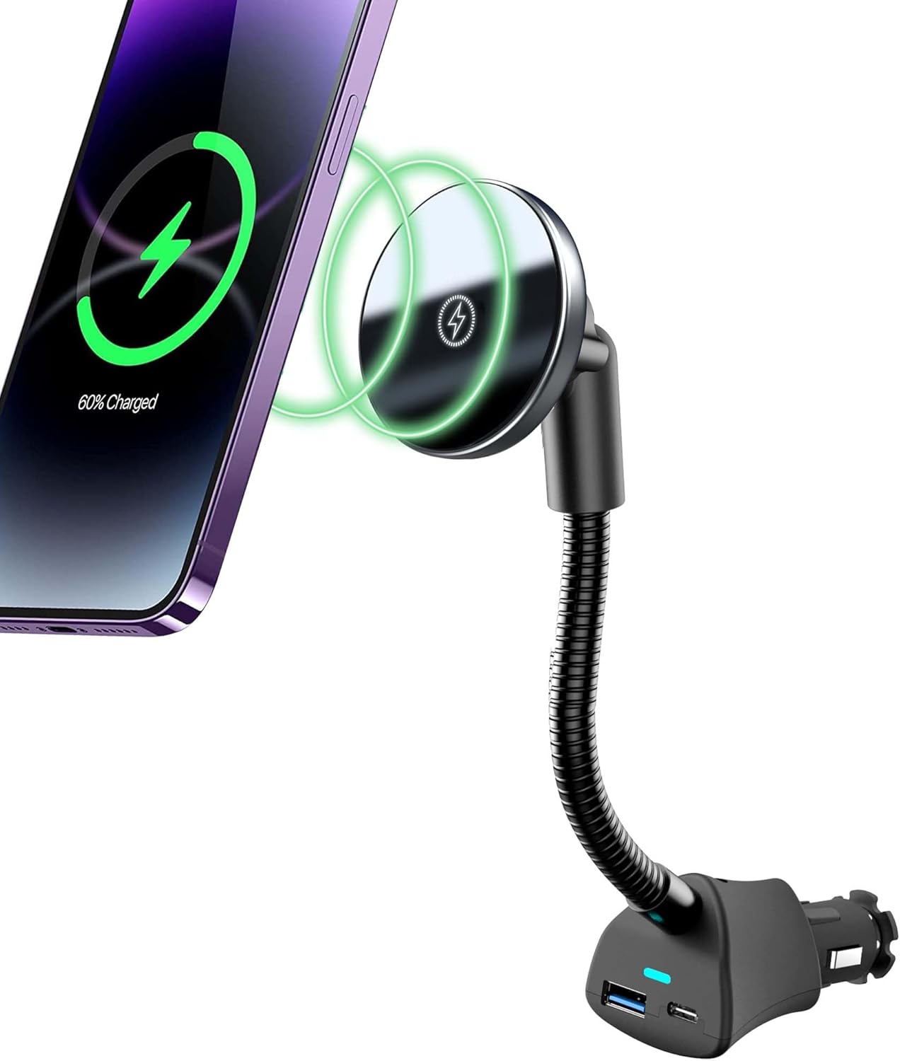 15W Mag-Safe iPhone Car Mount Charger - Fast Dual Port Charging
