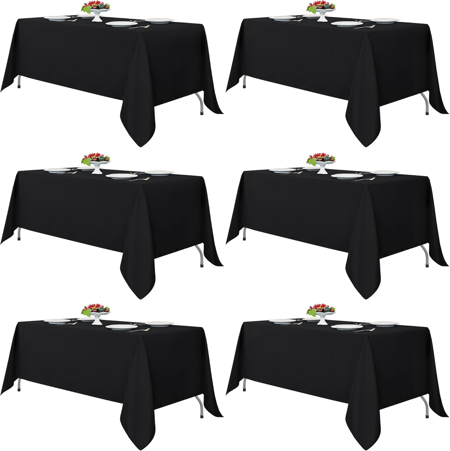 Fitable Black Tablecloths for Rectangle Tables - 6 Pack