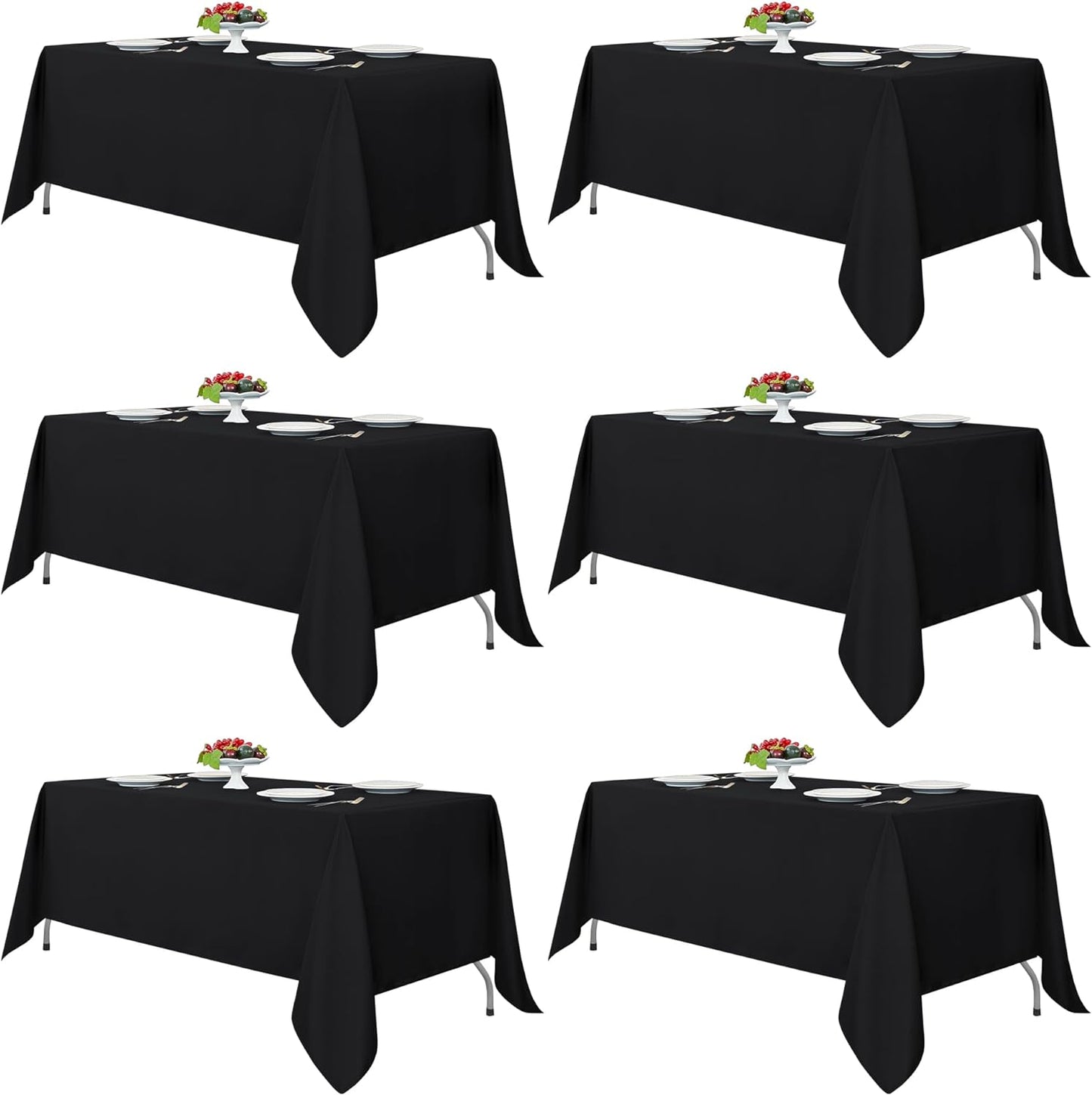 Fitable Black Rectangle Tablecloths for 6 Foot Tables - 6 Pack