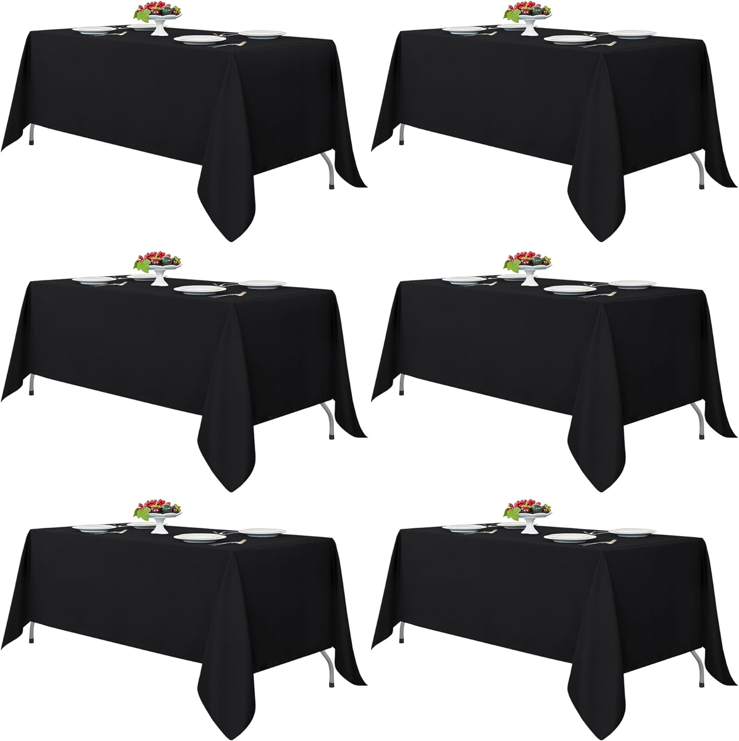 Fitable Black Rectangle Tablecloths for 6 Foot Tables - 6 Pack